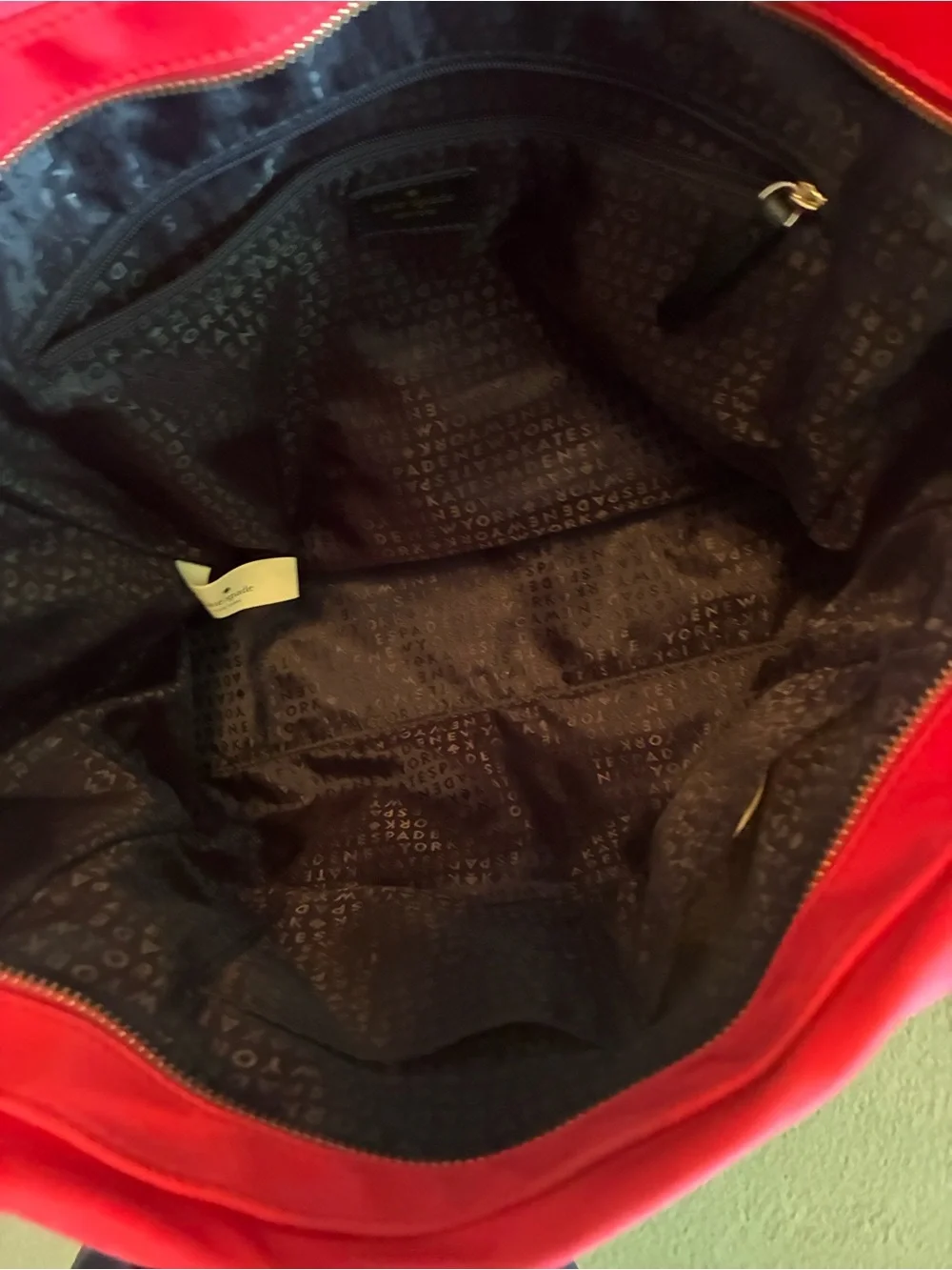 kate spade Nylon Red Zipper Tote with Black handles